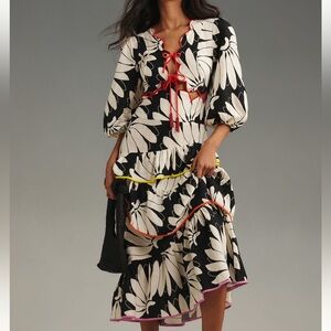NWT Anthro x Farm Rio Black and White Cutout Tiered Scalloped Maxi Dress XS
